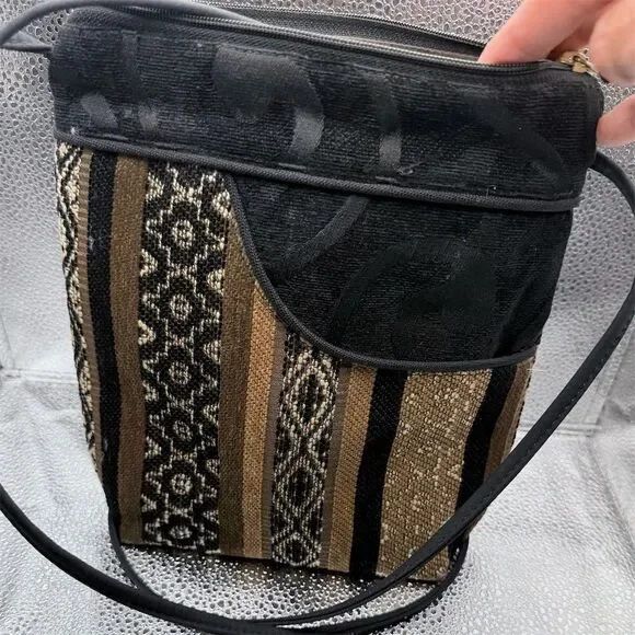 Danny K Women's Striped Shoulder Bag Black & Brown Adjustable Strap - Picture 7 of 8